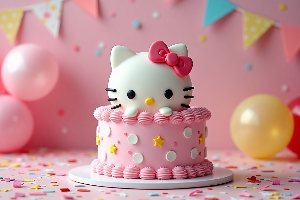 Hello Kitty cake centerpiece at a party