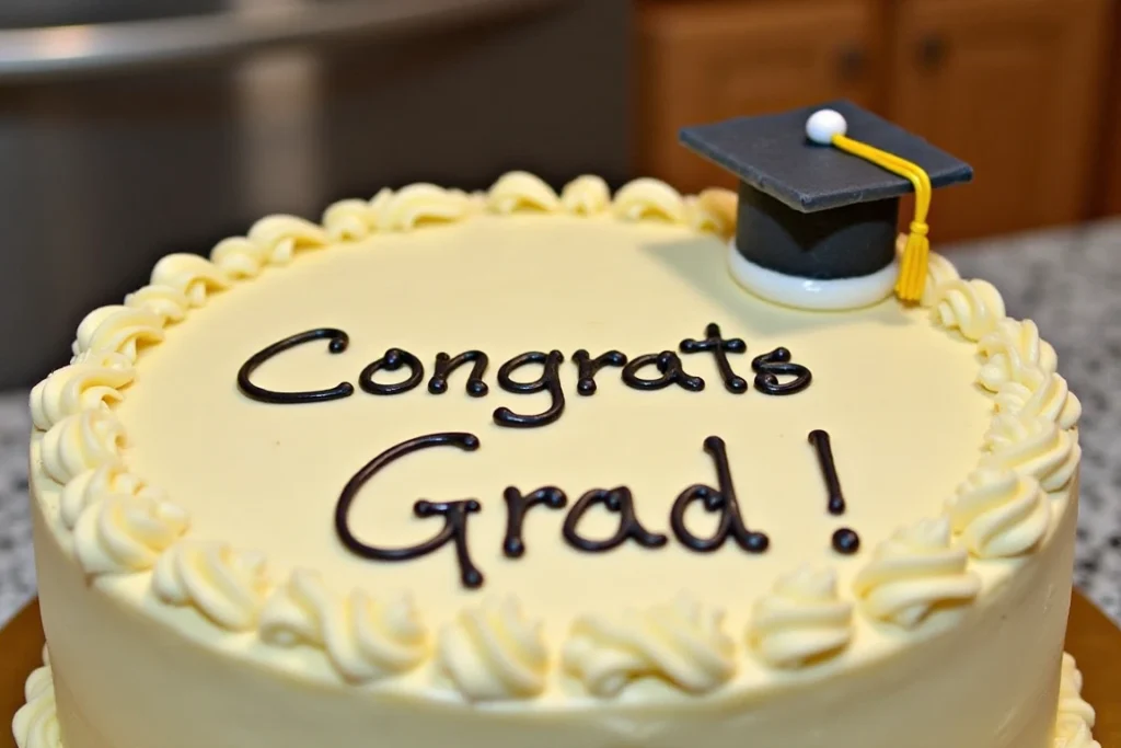 A homemade graduation cake with simple decorations