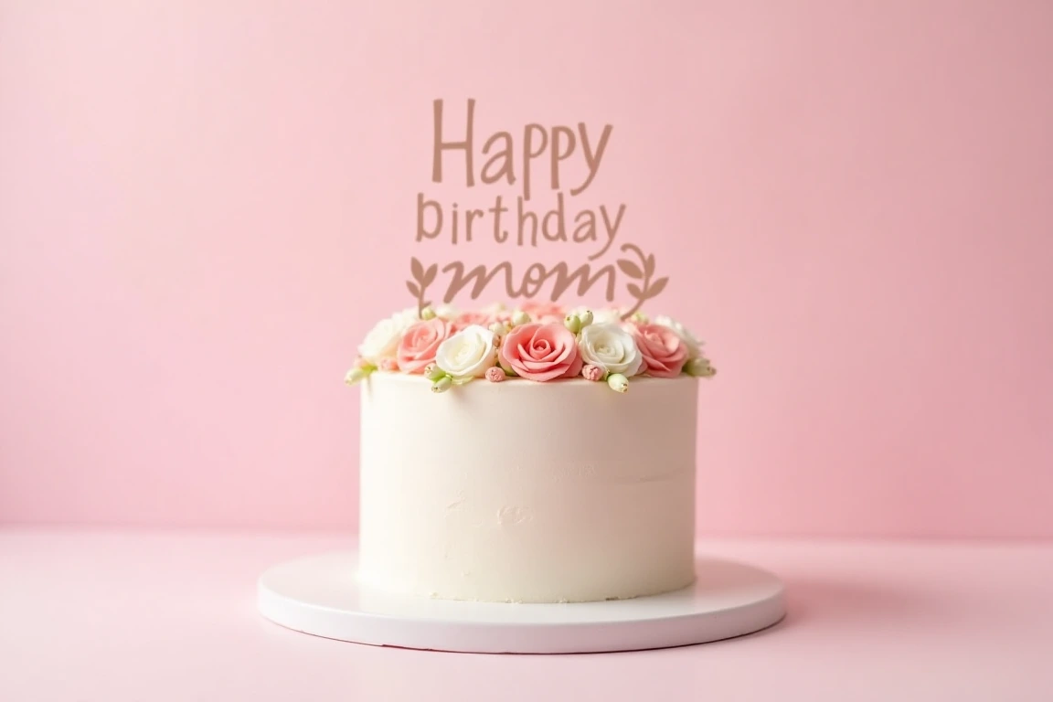 A beautifully decorated birthday cake for a single mom with floral accents.