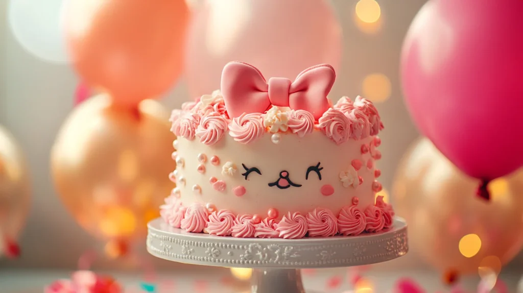 Hello Kitty cake centerpiece at a party