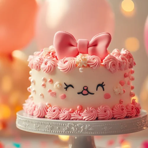 Hello Kitty cake centerpiece at a party