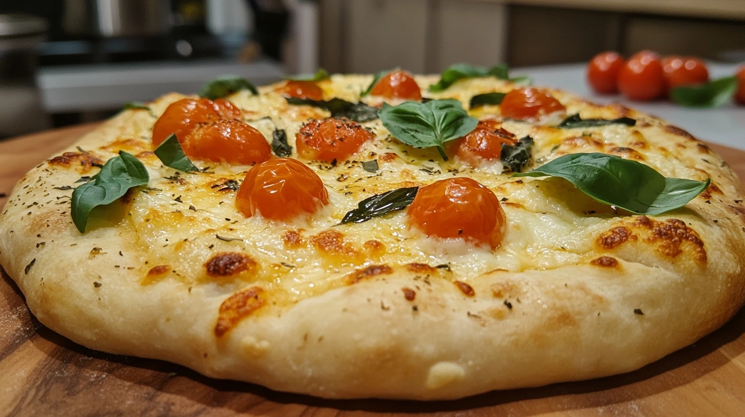 Sourdough pizza crust recipe with freshly baked pizza