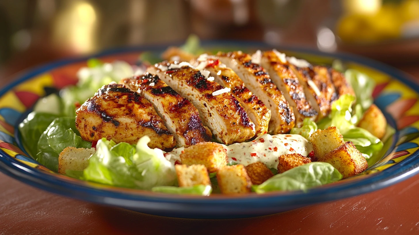 A spicy variation of Chicken Caesar Salad with chili flakes.