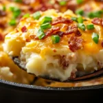 A potato casserole loaded with crispy bacon and melted cheese