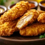 Crispy baked chicken tenders served with dipping sauces