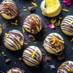 Variety of lavender truffles with different toppings