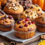 Variety of pumpkin muffins with different toppings and mix-ins