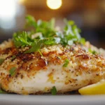 Crispy parmesan crusted chicken served on a plate